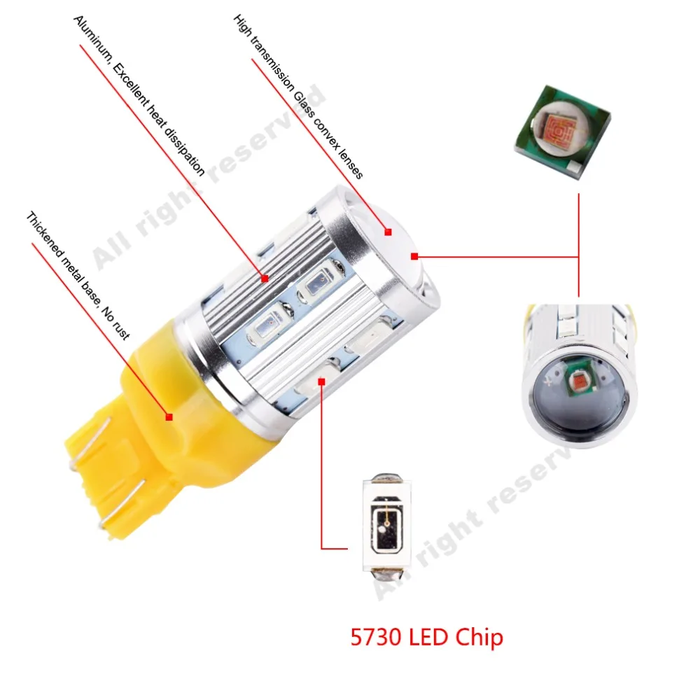 Светодиодный чип T20 7443 7440 2 шт. светодиодный автомобильный стоп сигнал 12 SMD лампа