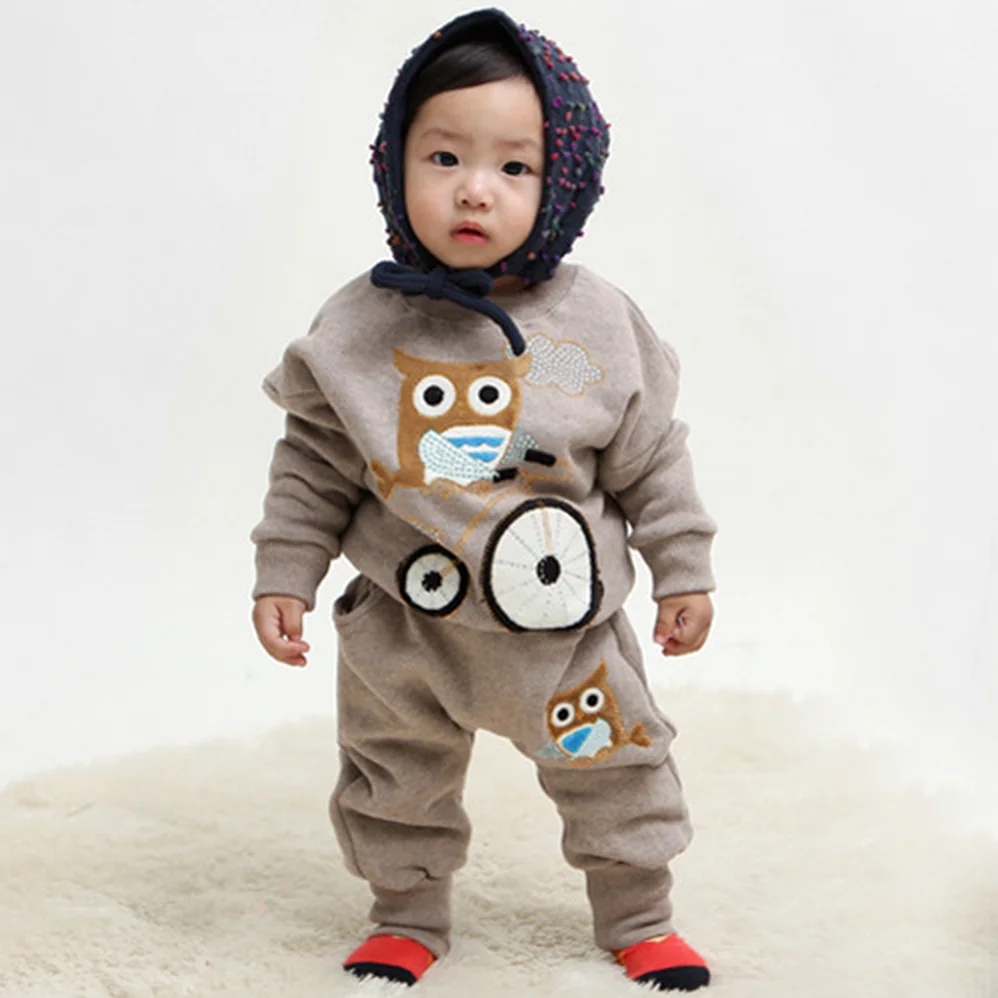 Розничная 2017 Осень стиль Детские одежда Одежда наборы Симпатичные Совы 2 шт. (С
