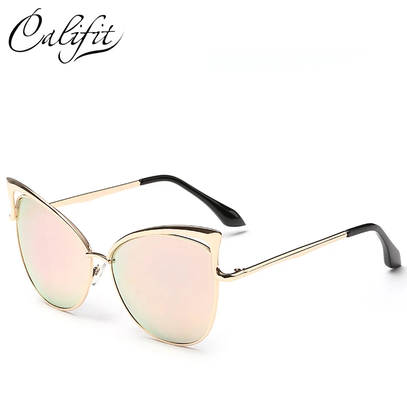 CALIFIT Новое поступление зеркальные солнцезащитные очки кошачий глаз женские UV400