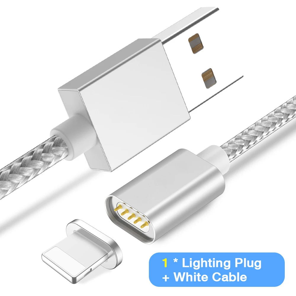 Silver iPhone Cable 5А магнитное зарядное устройство USB кабель для зарядки данных для IPhone Micro usb type C мобильный телефон Быстрая зарядка магнит Зарядное устройство USB кабель 3 штекера - Color: Silver iPhone Cable