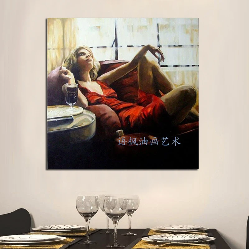 100% ручная роспись Портрет картина маслом на холсте лежачая красная юбка женская