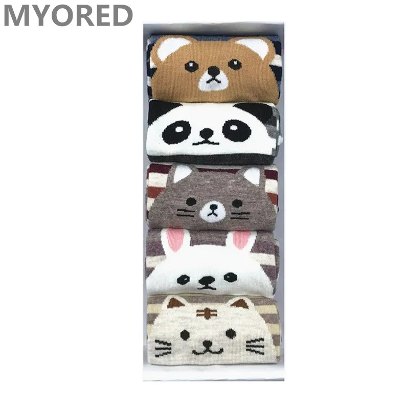 Женские хлопковые носки MYORED 5 пар/лот милые для девочек с мультяшными животными