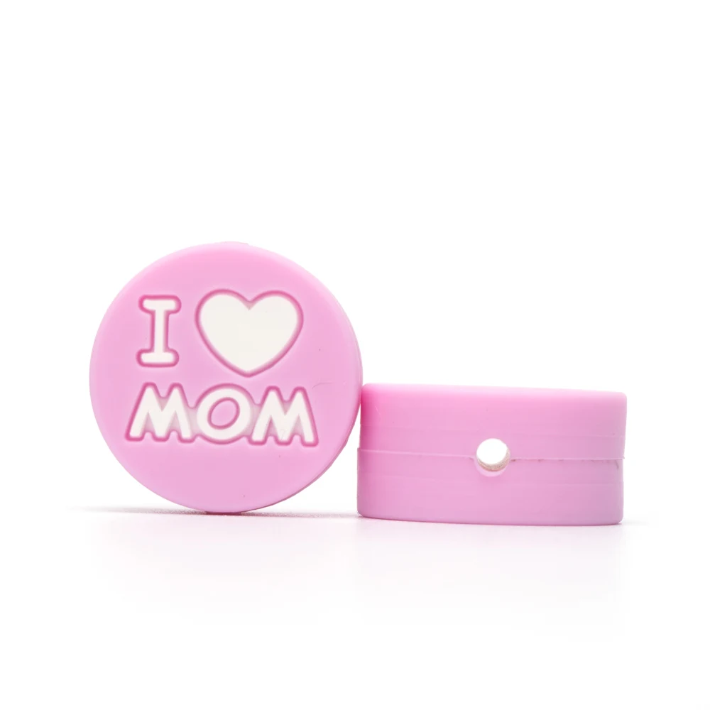 5 шт. круглые силиконовые бусы I Love Mom Dad 20 мм Ожерелье-прорезыватель бисер DIY BPA Free Perle Slicone Dentition Siliconen Kralen Toys - Цвет: Light Pink Mom