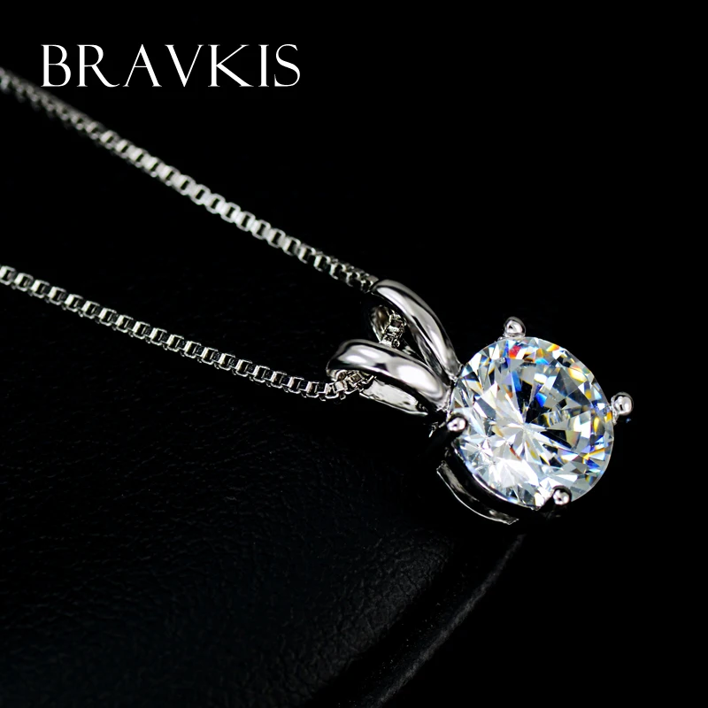 BRAVEKISS Small CZ stone round solitaire pendant necklace for women charms necklaces with box chain mujer bijoux BUN0047 | Украшения и
