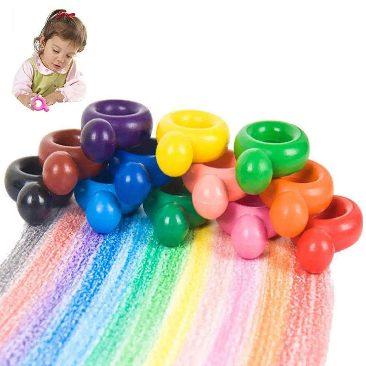 Карандаши в форме кольца для малышей 12 цветов моющиеся безопасные восковые