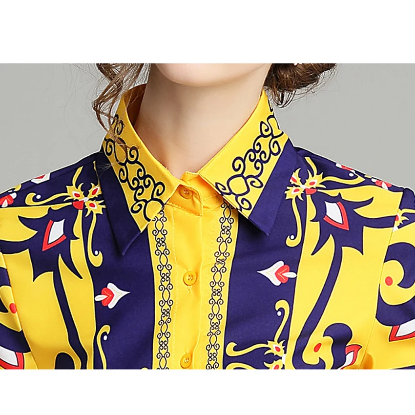 

Women Retro Blouse 2020 Summer Long Sleeve Print Elegant Tops Ladies Office Runway Blouses Shirts camisas mujer blusa feminina