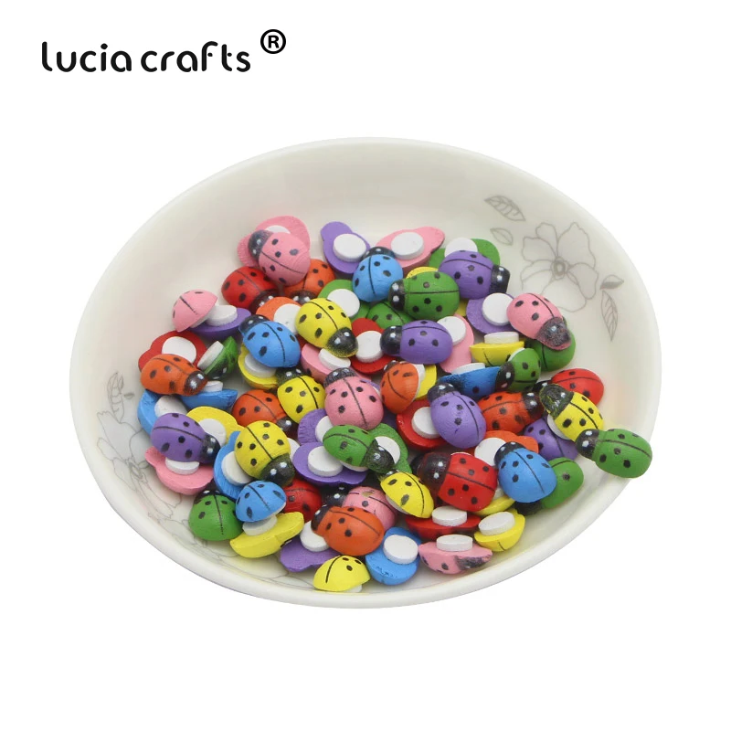 Lucia crafts 100 шт 9*13 мм деревянная Божья коровка губка самоклеящиеся наклейки для скрапбукинга украшения дома аксессуары E1311 - Цвет: Random mixed colors