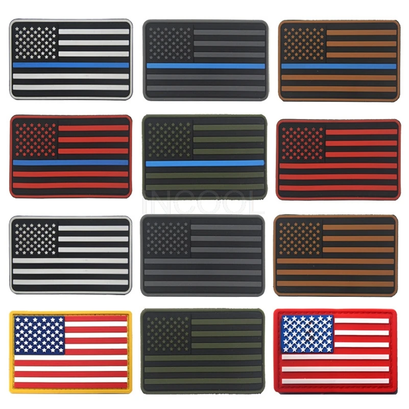 

30 PCS PVC American Flag Patch US Flag United States Thin Blue Line Military Patch Tactical Badges Rubber Patch Wholesale