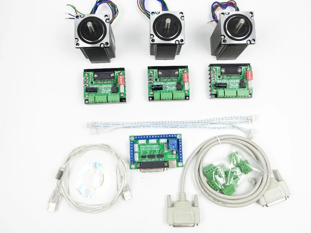 

CNC Router Kit 3 Axis, 3pcs 1 axis TB6560 driver +one interface board + 3pcs Nema23 312 Oz-in stepper motor