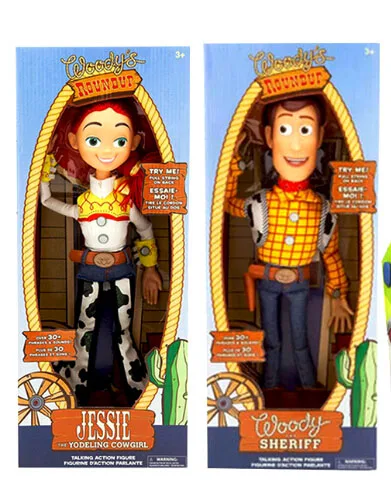 wood jessie Box 15 дюймов История Игрушек 4 говорящих Вуди и Джесси Базз Лайтер Мультфильм Фигурка Коллекционная модель игрушка кукла для детей Рождественский подарок - Цвет: wood jessie Box