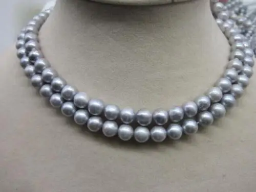 CHARMING 2 ROW GRAY SOUTH SEA AAA 8-9MM NATURAL PEARL NECKLACE 18INCH 925silver GOLD | Украшения и аксессуары