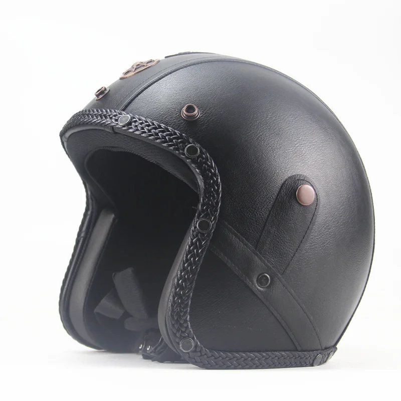 Black leather BZ 3/4 шлем из искусственной кожи шлемы мотоцикл чоппер велосипед с открытым лицом винтажный мотоциклетный шлем с goggle - Цвет: Black leather BZ
