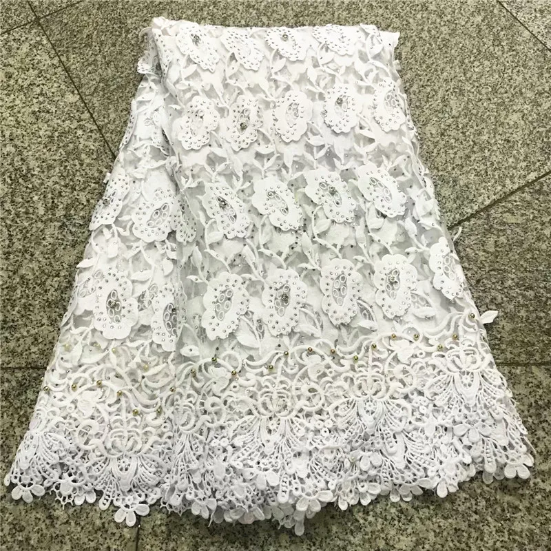 2018 Excellent white african guipure lace fabric high quality french embroidered tulle with stones for party dress NLY24-1 | Дом и сад