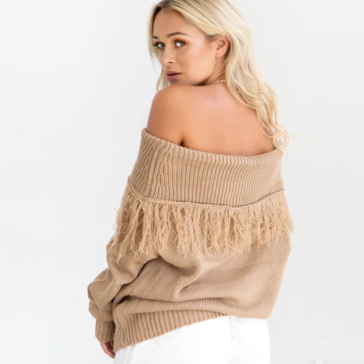 Off Shoulder Women Sweaters Pullovers Jersey Autumn Winter Oversized Knitted Sweater Long Sleeve Jumper Runway Tassel | Женская одежда