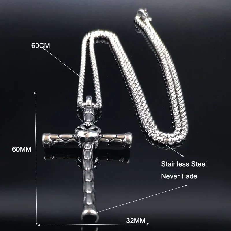 2021 Fashion Cross Stainless Steel Mens Necklace Silver Color Long Necklaces Pendants Jewelry colgante hombre N19108 | Украшения и