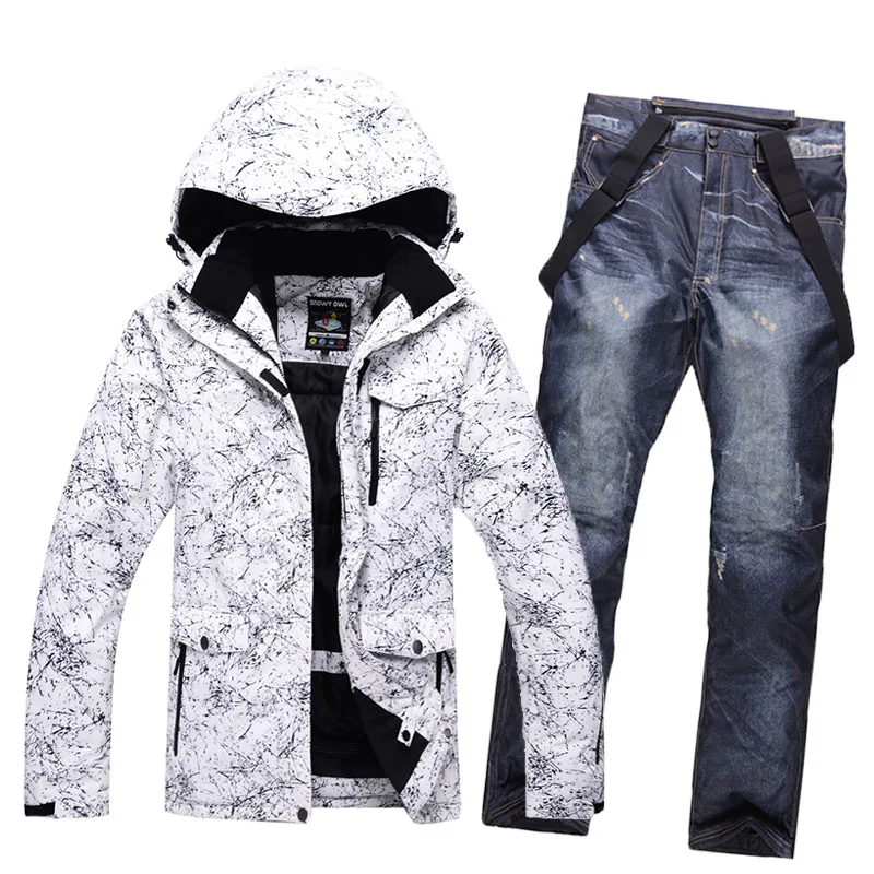 Мужской уличный лыжный костюм зимние теплые кожаные брюки с ремешком и лыжная