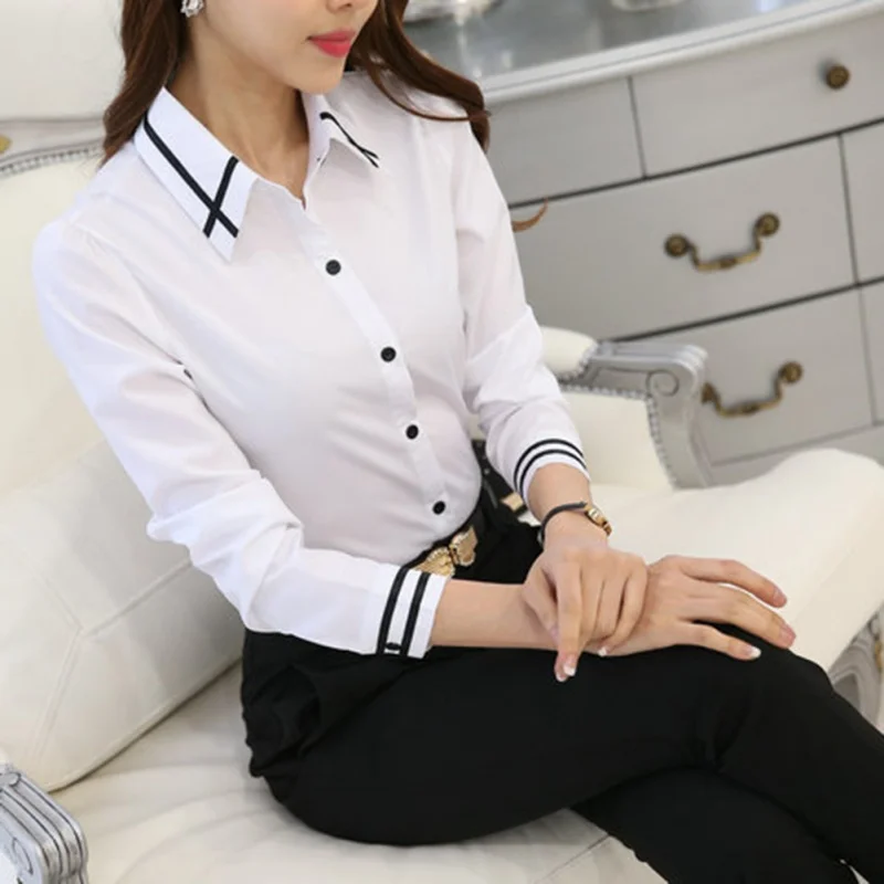 Women Blouses 5XL Plus Size Fashion Shirts Long Sleeve Turn-down Collar Formal Top Elegant Ladies Female Buttons Shirt