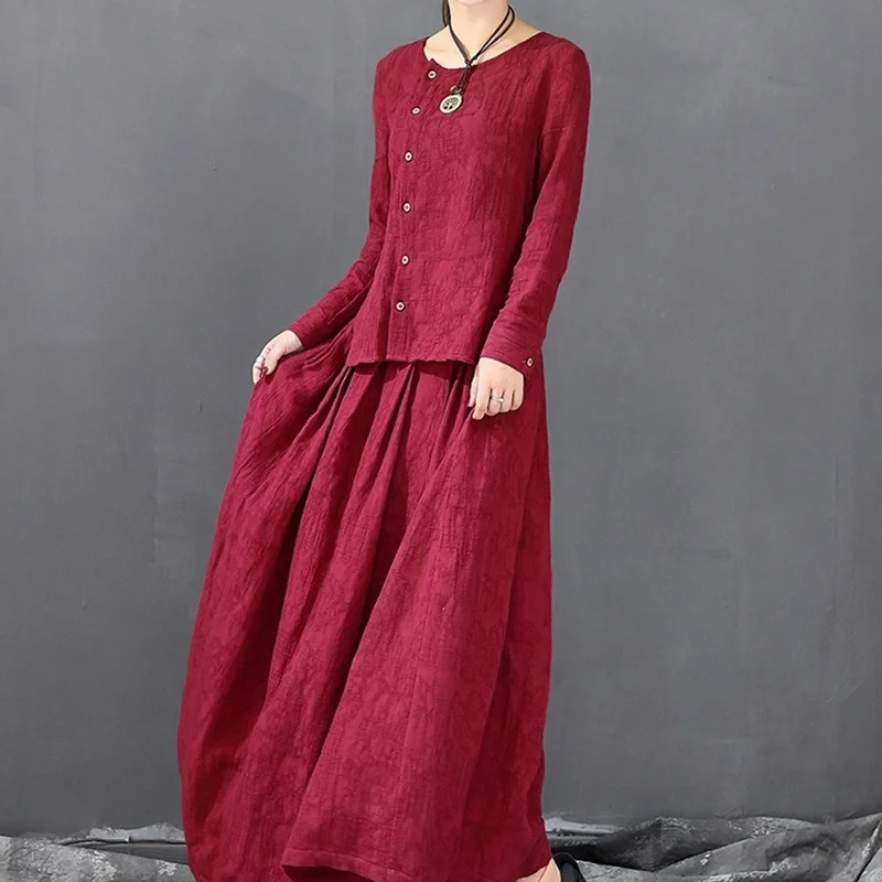 Traditional Chinese Clothing For Women Fake Two Piece Vintage Outfits O Neck Maxi Ethnic Oriental Dress TA1468 | Тематическая