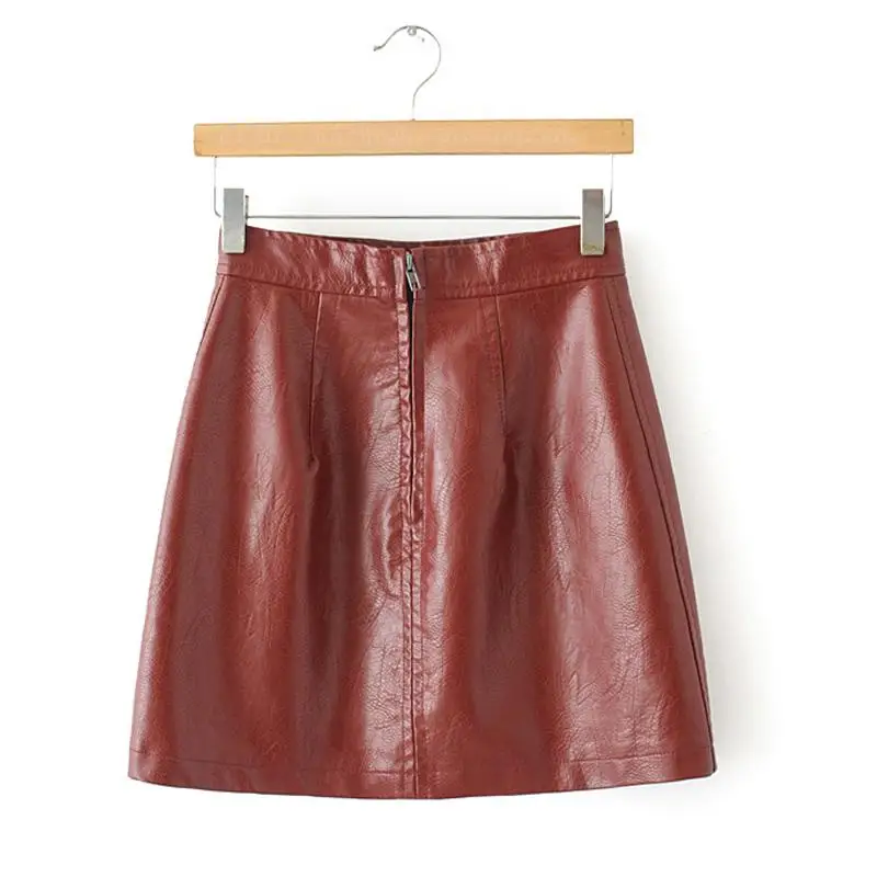 Burgundy Fitaylor короткая юбка из искусственной кожи Женская мода тонкая черная Сексуальная мини-юбка с высокой талией на молнии Женская кожаная трапециевидная юбка - Цвет: Burgundy