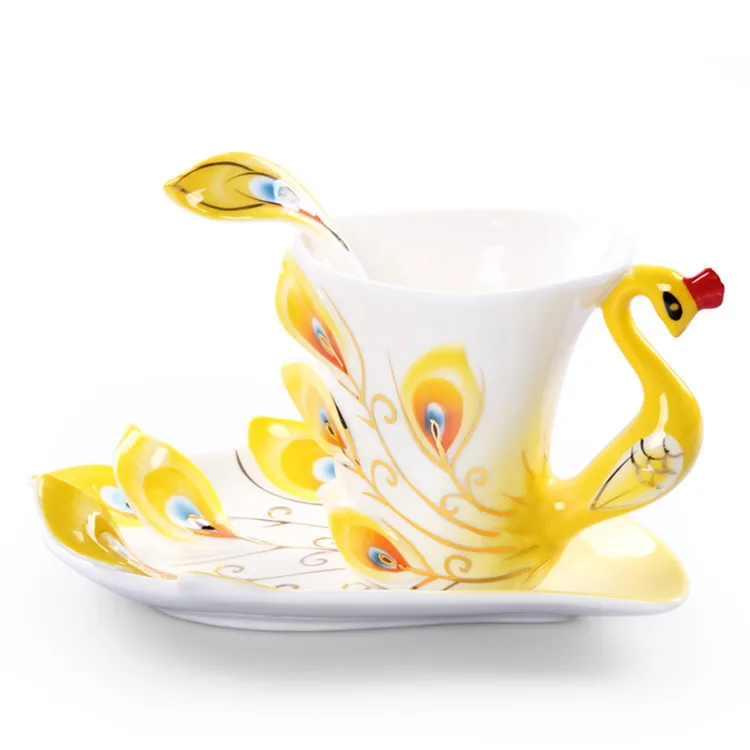 Горячая Распродажа кружки с павлином керамическая живопись креативный костяной