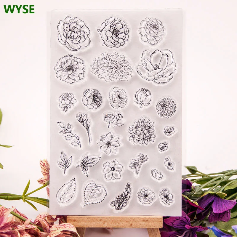 WYSE Clear Stamps Rose Flower Leaves Transparent Silicone Stamp for DIY Scrapbooking Wedding Valentine invitations Paper Card | Дом и сад