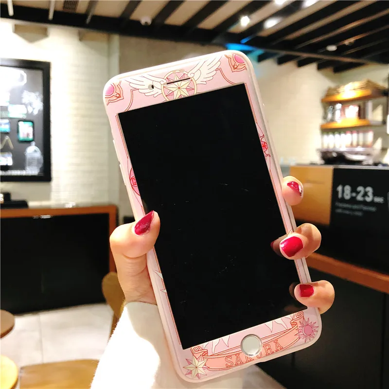 Case For iphone 11 pro 7 8 6 6s Plus Cute Cartoon Sakura phone Cover+Tempered Glass Screen Protector for iPhone X XR XS Max |