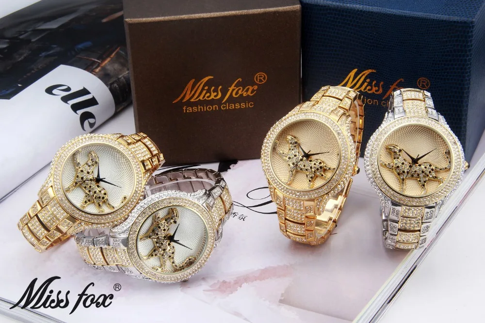 Часы Miss Fox Женские кварцевые брендовые модные водонепроницаемые золотистые