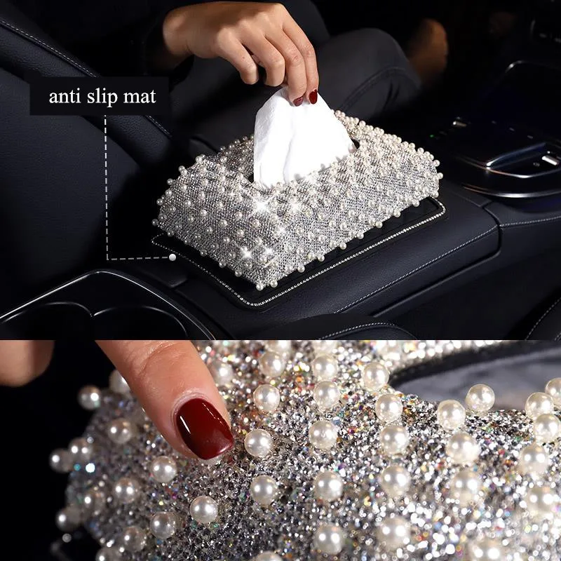 

Luxury Pearl Car Tissue Box Holder Car Multi-use Paper Towel Cover Case Rectangular Napkin Holder Pumping Paper Case Dispenser