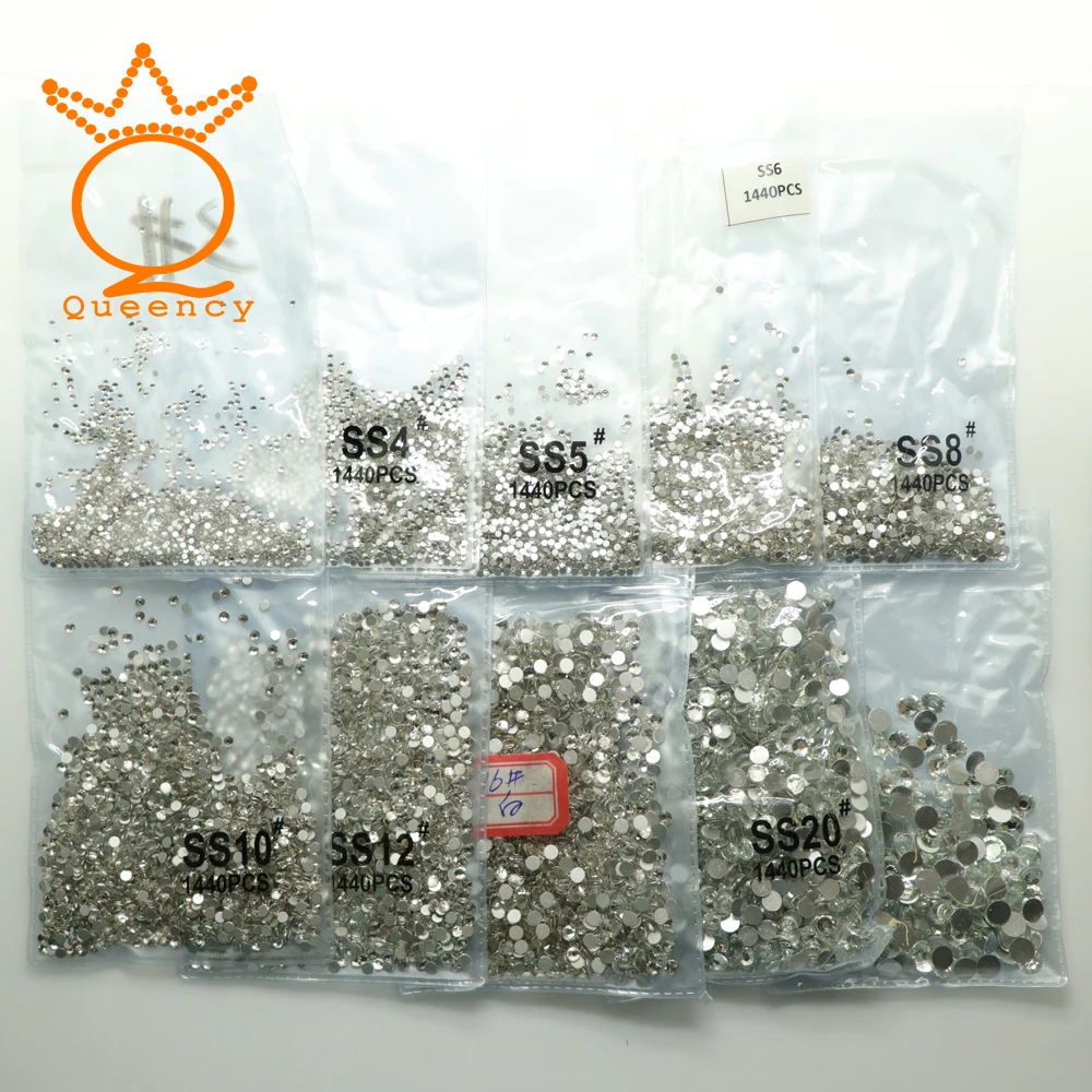 Queency ss3 ss40 Дизайн ногтей Стекло плоской задней Crystal Clear Цвет клей на не об