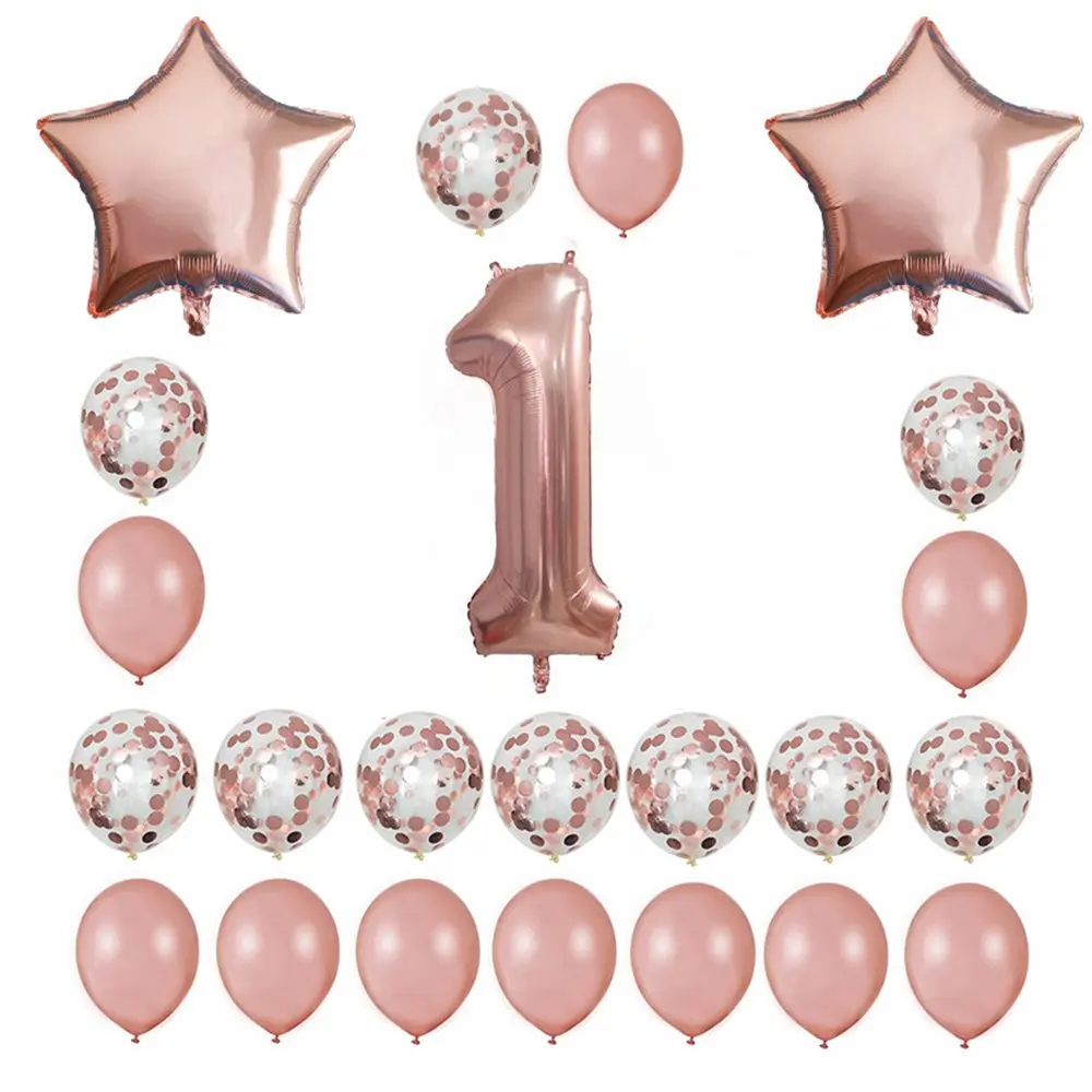 Rosegold 1 Set 24 шт 1st 18 25 30 50th день рождения звезда розового золота конфетти гелий 40 дюймов номер фольги шары украшения юбилей шары - Цвет: Rosegold 1 Set