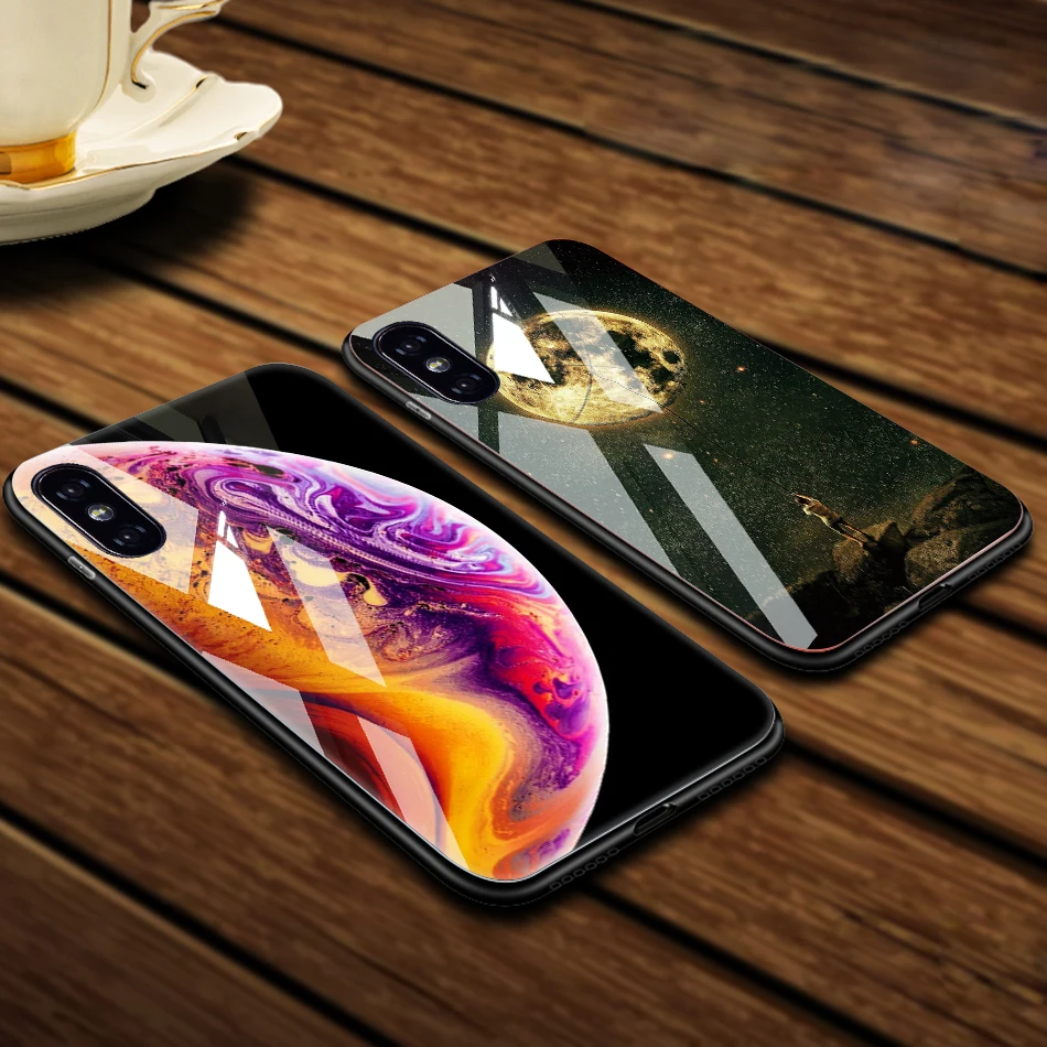 Корпус из закаленного стекла TOMKAS для iPhone XS Max XR, силиконовый чехол с изображением звёздного пространства, крышка для телефона X 10, роскошные чехлы TPU.