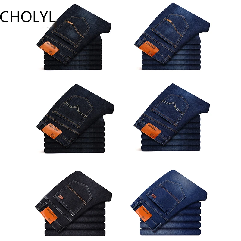 Мужские джинсы CHOLYL, деловые, повседневные, прямые, облегающие, синие, черные, джинсовые брюки, классические, прямые, для молодых мужчин, хлопковые, ковбойские