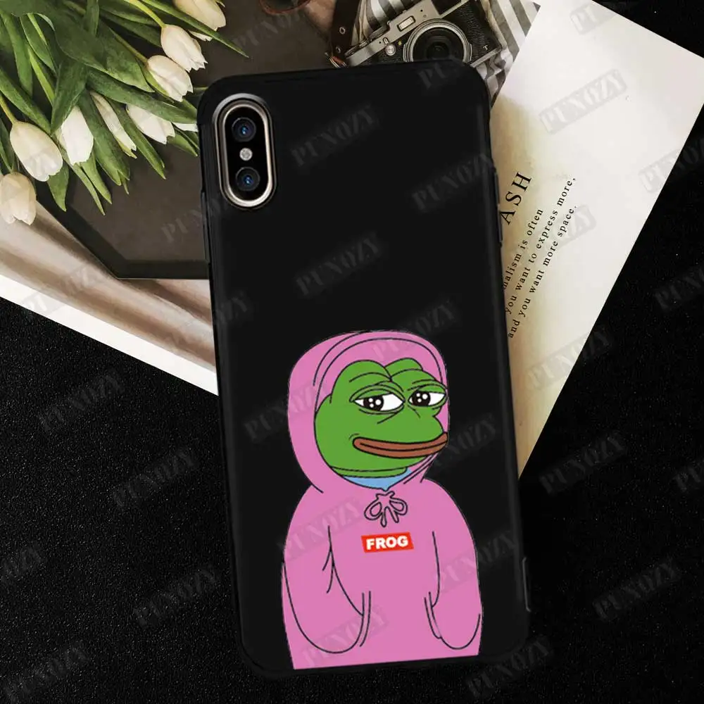 Забавный чехол для телефона с изображением лица лягушки Пепе и плача счастливой пары для iPhone 11 pro MAX XR XS MAX X 5S 6S 7 8 Plus черный силиконовый чехол из ТПУ - Цвет: TPU A465