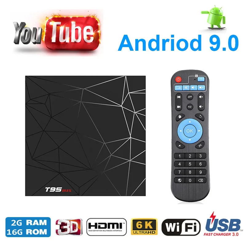 Android 9 0 ТВ приставка 2 ГБ 16 4 32 64 Гб T95 Max Смарт Allwinner H6 четырехъядерный 6K HDR ГГц Wifi