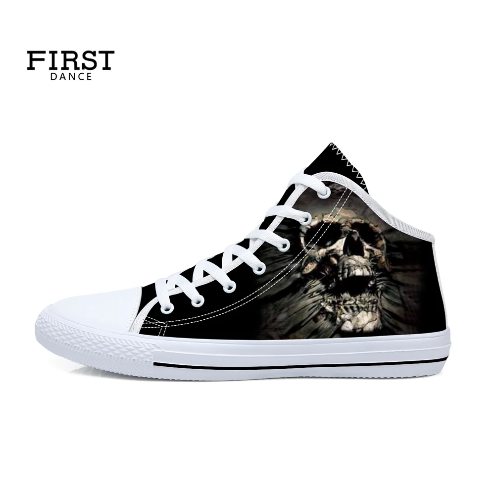 FIRST DANCE Men's Skull Fashion Sneakers High Top Casual Shoe Man Lace Up Shoes for Men Dropshipping Personal Custom | Обувь