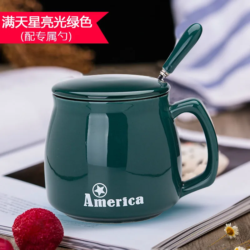 400ml Creative Brief Color Glaze Porcelain Coffee Mugs With Spoon Breakfast Water Cup Milk Mug | Дом и сад