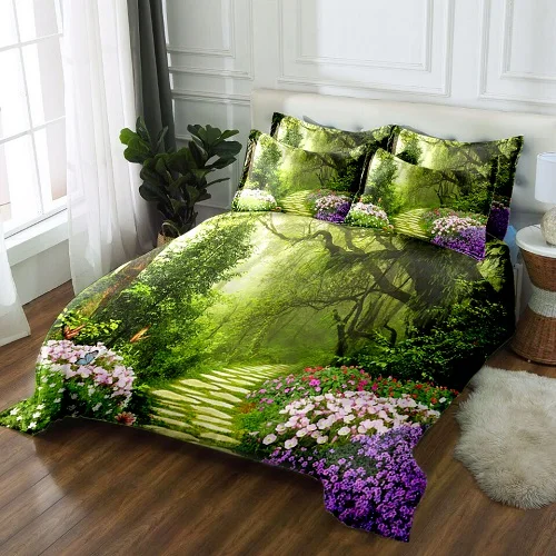 3d bedding set 3D комплект постельного белья, двуспальный King queen size California, постельное белье, двуспальный комплект постельного белья, пододеяльник, наволочка king size, Зеленый пейзаж - Цвет: 3d bedding set