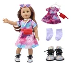 Одежда для куклы, 1 комплект, юбка звездного неба + шелковая лента + сумка + Радужная обувь для 18-дюймовых американских кукол и кукол-рожденных 43 см