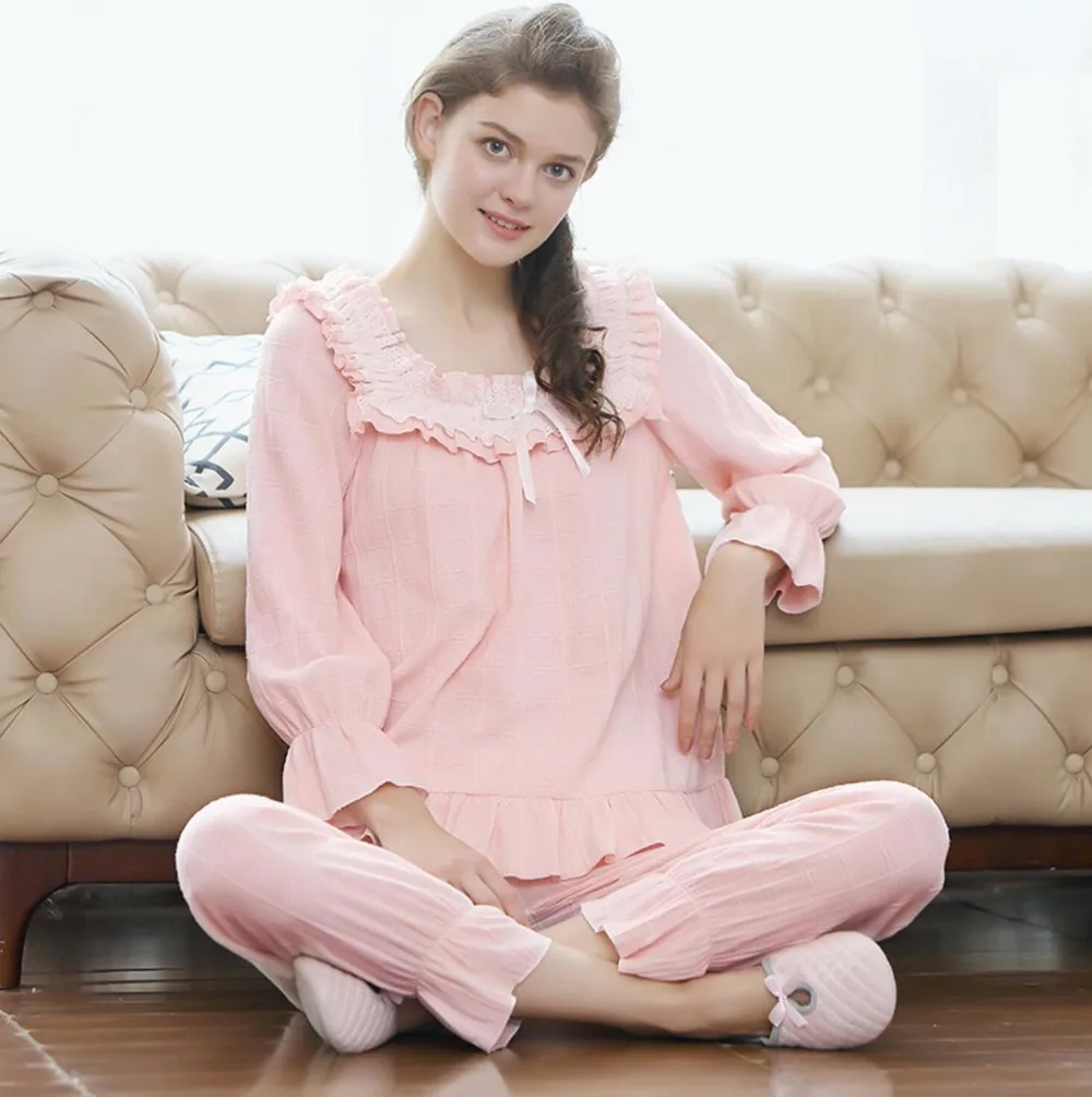 Satis Анж хлопковая ночнушка Flare рукавом Кружева бантом на шее труба блудниц ночь