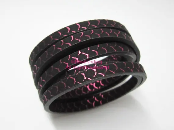 

5x2mm Black leather cord 5mm Snake lace Flat leather cord