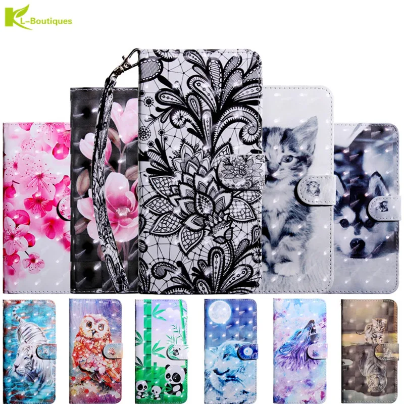 Кожаный чехол Etui для Huawei P9 Lite Mini P9Lite Enjoy 7 с мультяшным цветочным 3D кошельком флип