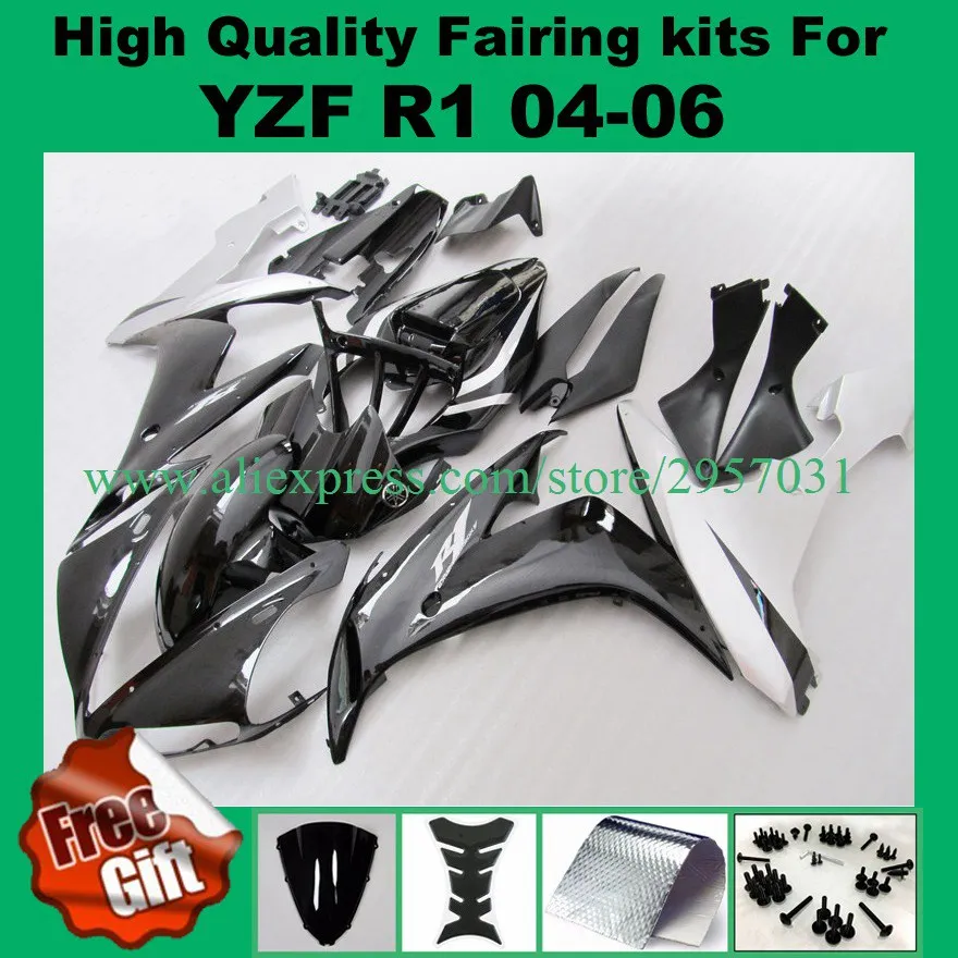 

Free screws+gifts For YAMAHA YZF-R1 2004 2005 2006 YZF R1 Black Silver YZF1000 YZFR1 04 05 06 YZF 1000 04-06 Fairing