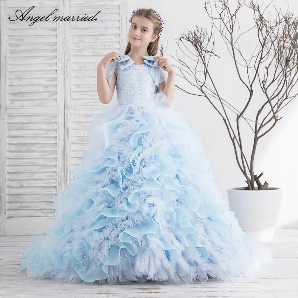 Женское платье с цветочным принтом Angel светло голубое кружевное для причастия