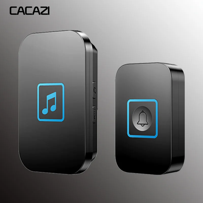 Беспроводной дверной звонок CACAZI, водонепроницаемый, интеллектуальный, дистанционный, 300 м, дверной звонок, домашний, светодиодный, ЕС, штекер, светильник, звонок, 1, 2 кнопки, 1, 2, 3 приемника - Цвет: black1x1