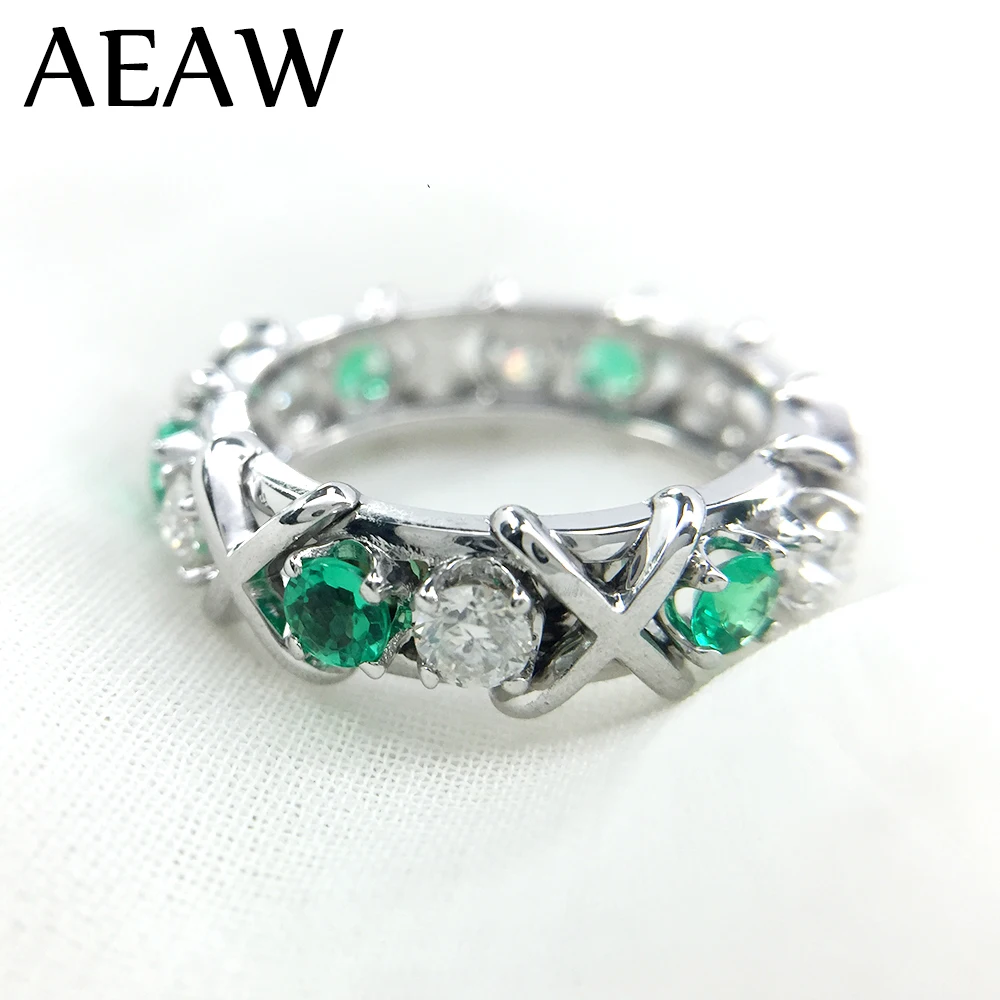 

1.6 CTW Carat Lab Grown DF Moissanite And Emerald Eternity Band Solid 14K Yellow Gold Engagement Anniversary Ring