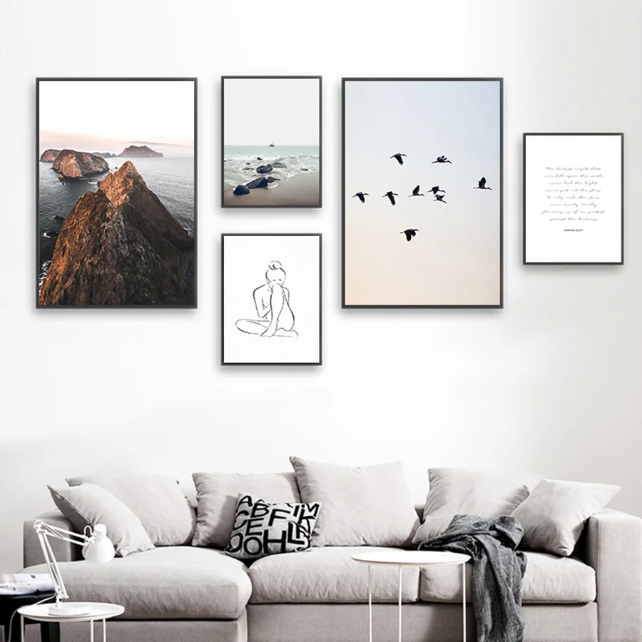 Пейзаж заката холст Постер в скандинавском стиле мотивационный настенный