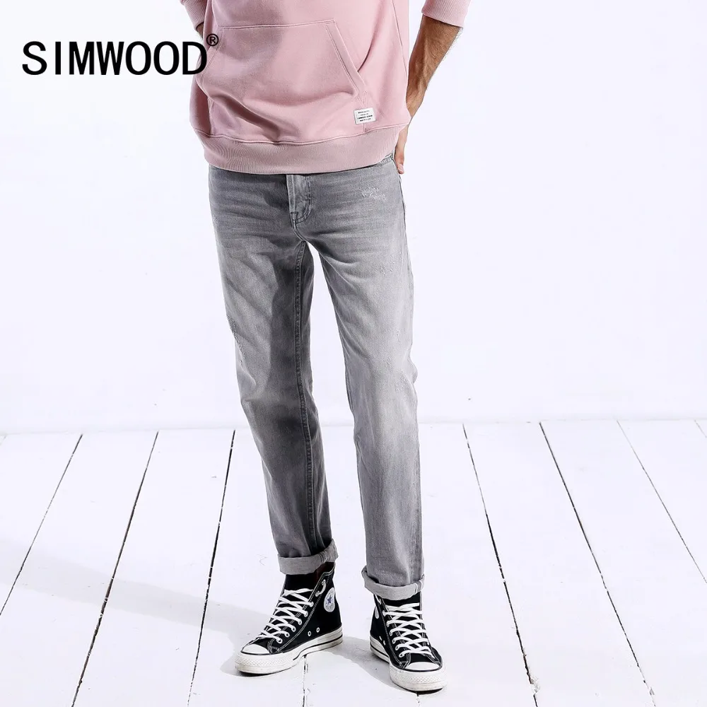 Мужские джинсы в обтяжку SIMWOOD, рваные джинсовые штаны,, повседневные облегающие брюки из денима, 180240