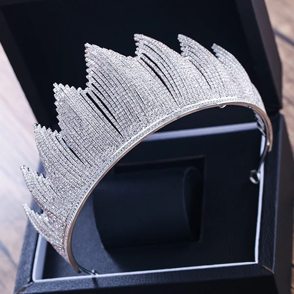 Silver Свадебные диадемы и короны, серебряное золото, большая Королевская корона, элегантный кристалл, принцесса диадема, Пышные свадебные украшения для волос, голова - Окраска металла: Silver