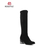rosstyle luxury quality suede round toe shoe classic hoof heels boot warm fur shoes cold winter women footwears retro black h10