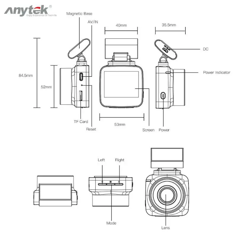 Anytek Q2N 2," экран мини Автомобильный видеорегистратор камера Full HD 1080P объектив 135 градусов видеорегистратор регистратор g-сенсор Dashcam